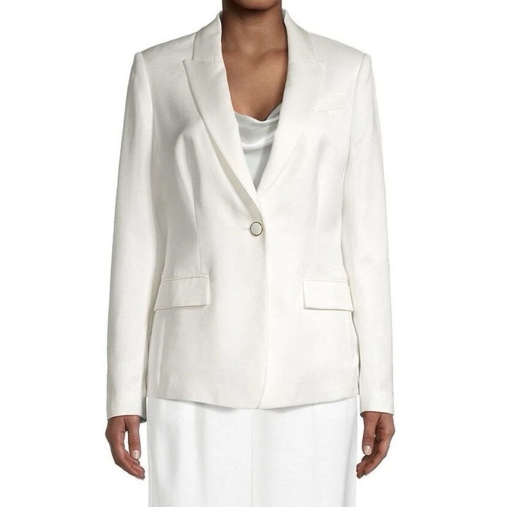 Milly Women's Alexa Blazer Size 4 White Single Button Preppy Designer Nautical